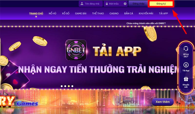 Tạo tài khoản GNBet